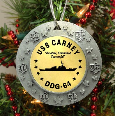 USS Carney DDG-64 Christmas Ornament - Antiqued Silver 3D Design