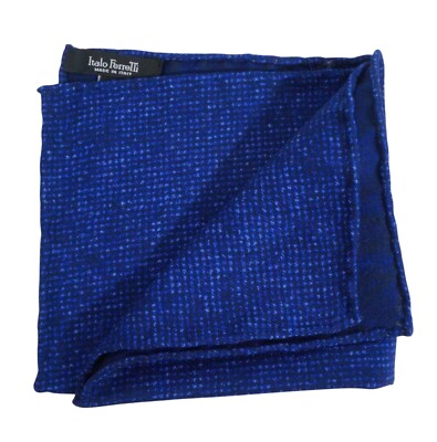 $80 New ITALO FERRETTI Blue w Tonal Specs Wool Pocket Square 12''