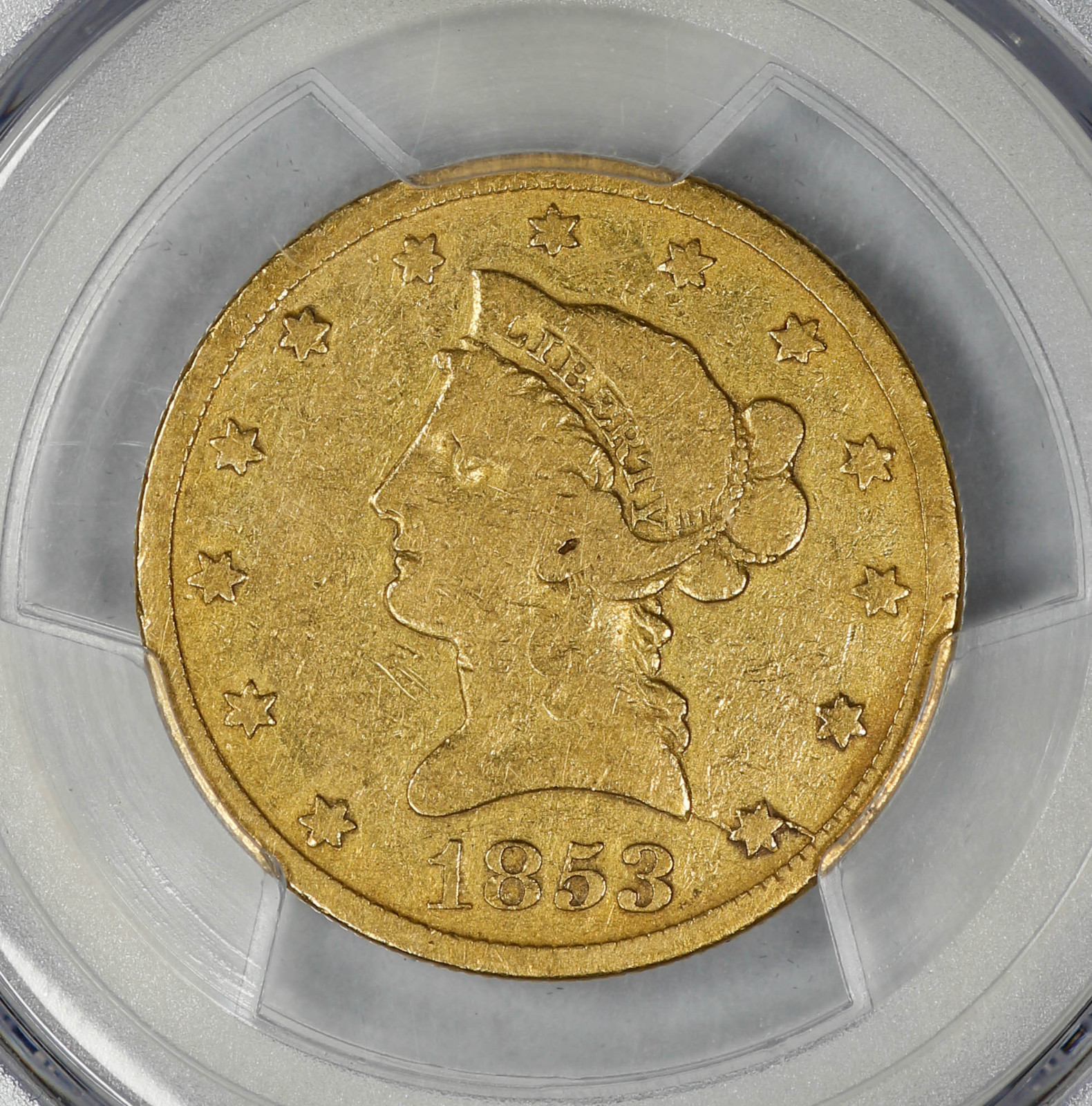 1853 O GOLD EAGLE $10 COIN PCGS CERTIFIED VG O8 VERY GOOD (305)