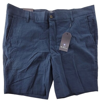 Ben Sherman Shorts Mens Size 34 Blue Seersucker Flat Front Chino Stretch