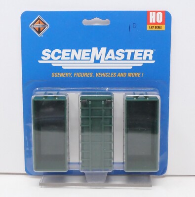 Scene Master 949-4100, Three Large Green Trash-Construction Dumpsters, HO Scale