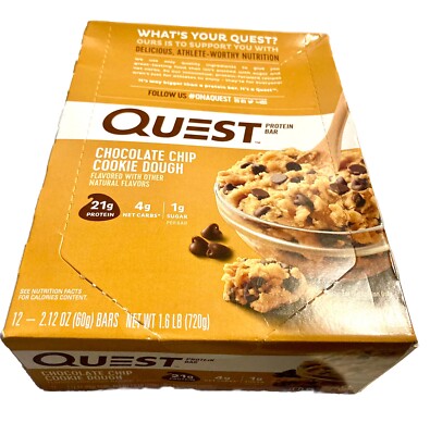 12 Count Quest Nutrition Chocolate Chip Cookie Dough Protein Bars FREE SHIPPING