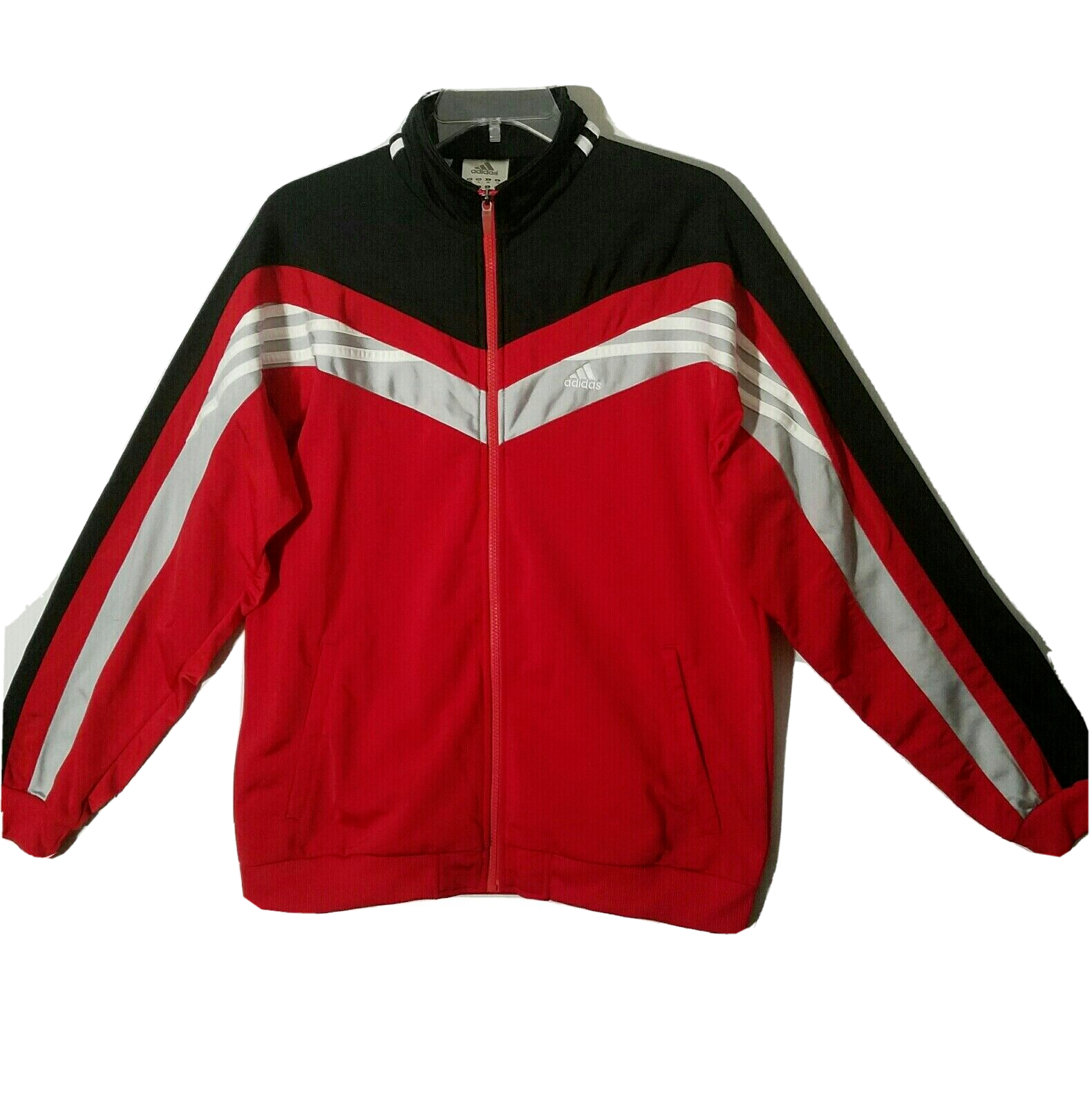 Vtg Adidas Track Zip Jacket Y2K 3 Stripes Mens XL (L) Hip Hop Red Black Gray '06 Vtg Adidas Track Zip Jacket Y2K 3 Stripes Mens XL (L) Hip Hop Red Black Gray '06