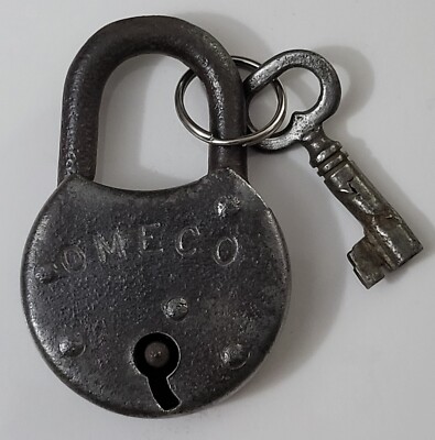 Antique  LOCK, PADLOCK, MADE IN USA Key/Works 1900's OMECO HARDWARE