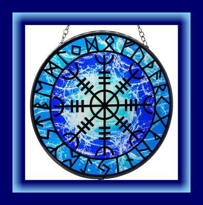 VIKING Suncatcher, Helm of Awe, 6'' Stained Glass Suncatcher, RUNE SUNCATCHER