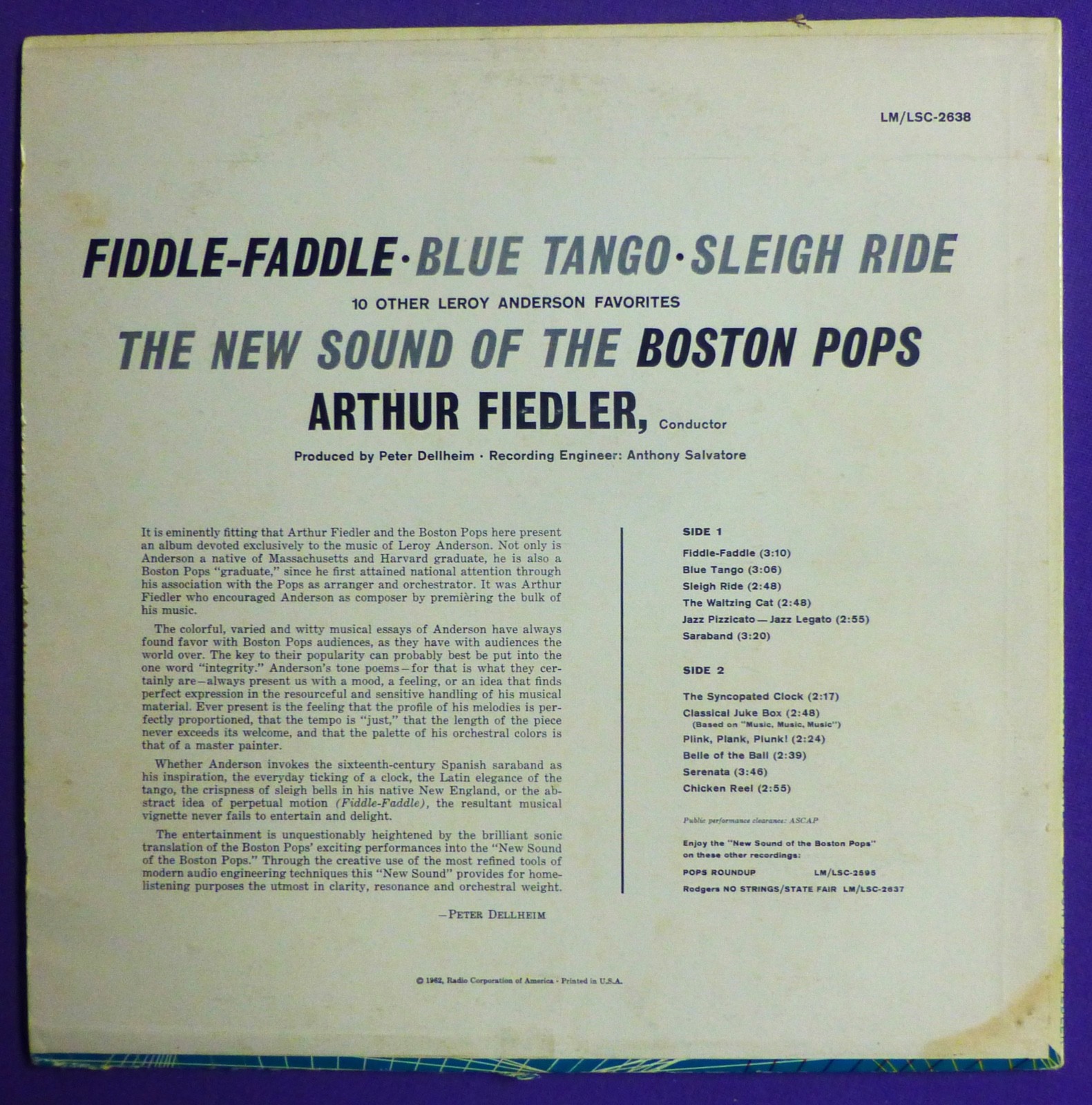 FIDDLE FADDLE - ARTHUR FIEDLER - BOSTON POPS - VINYL LP RECORD ALBUM