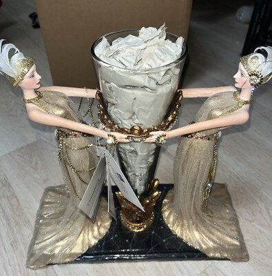 Katherine's Collection Art Deco Vase w/ 2 Ladies Gold Christmas Retired As Is