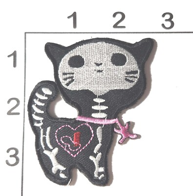 Skeleton X-Ray Cat Kitten Embroidered Iron On Applique Patch