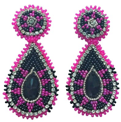 NATIVE STYLE HANDCRAFTED ARTISAN BLACK PINK TEARDROP POST EARRINGS 60/43
