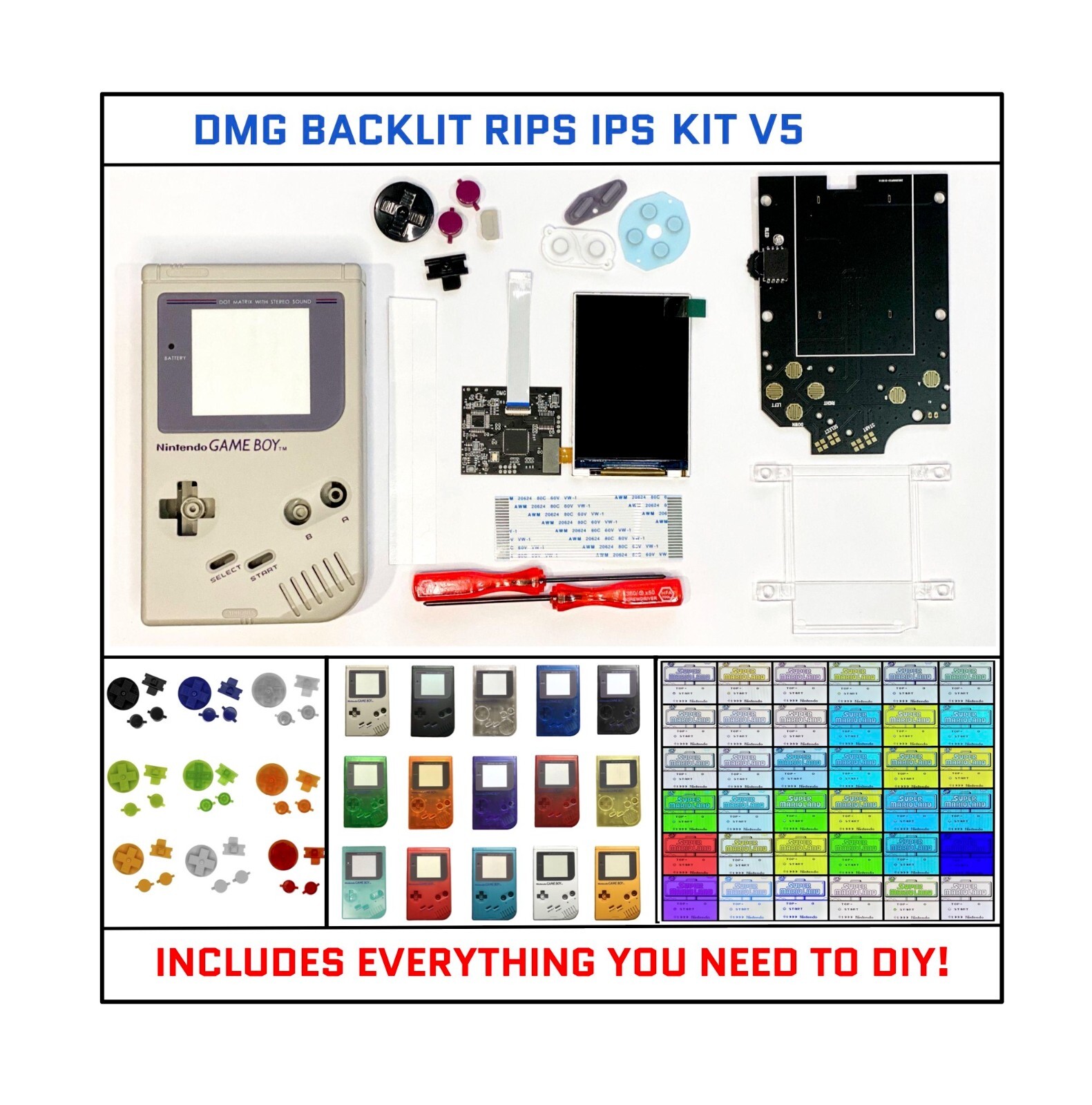 Nintendo Game Boy Original DMG IPS RIPS V5 Backlit LCD