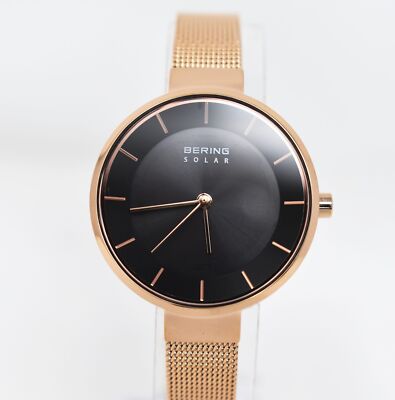 Bering Rose Gold Bracelet Classic Solar watch with Milanese Bracelet and Charm 1