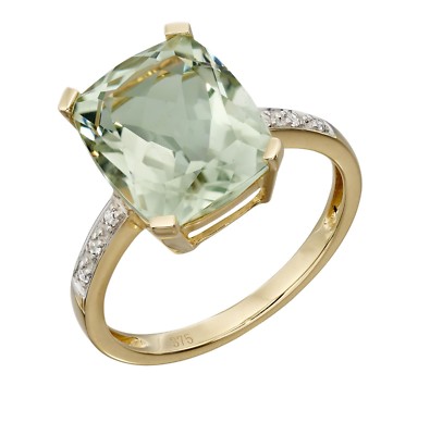 Designer - Elements Gold - 9ct Yellow Gold Green Amethyst & Diamond Ring