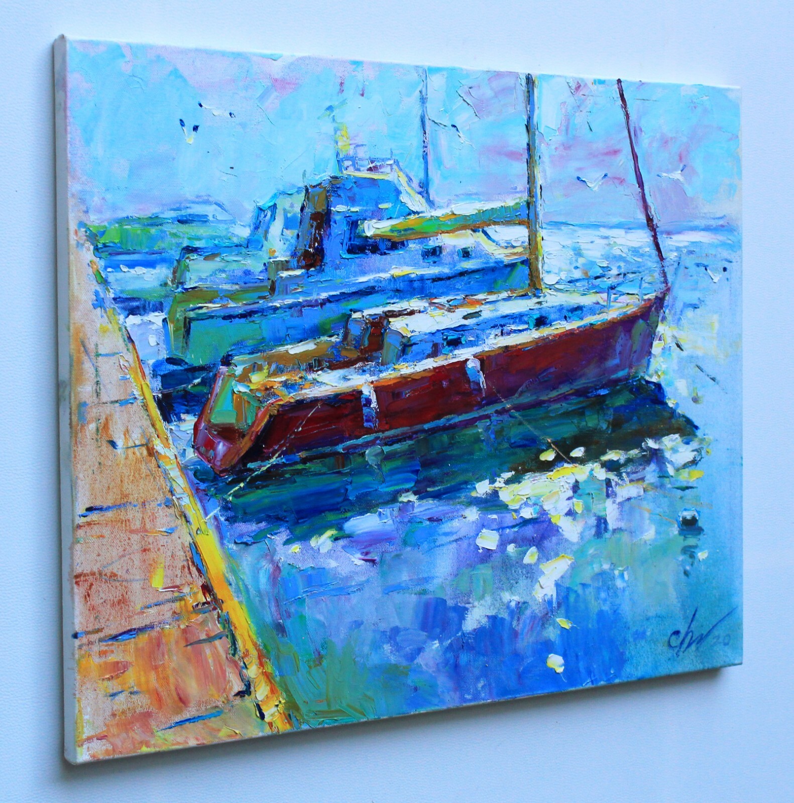 Seascape painting Original art Impressionism Oil on canvas by S. Chernyakovsky