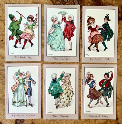 Lot of Six (6) Dances of the Past UNUSED Vintage Postcards by Florence Hardy