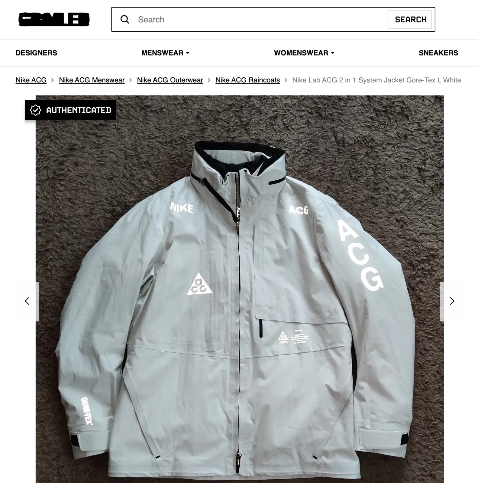 Nike Lab ACG 2 in 1 Size L System Jacket Gore-Tex White