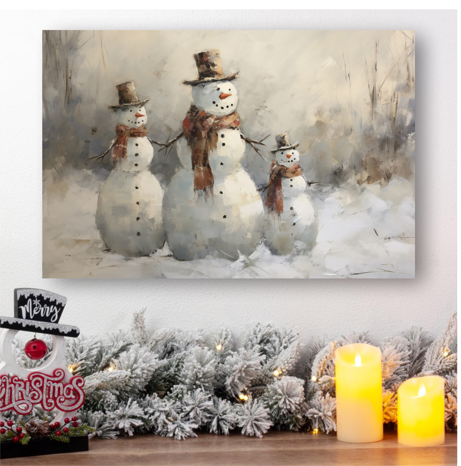 SNOWMEN CHRISTMAS WINTER STRETCHED CANVAS PRINT WALL ART READY TO HANG CA18