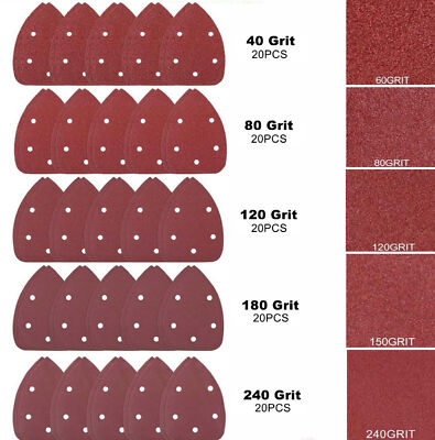 100PCS 40 80 120 180 240 Grit Mouse Detail Sander Sandpaper Sheets Sanding Pads 