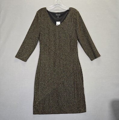 Connected Apparel Womens Metallic Ribbed V-Neck Cocktail Dress size 12
