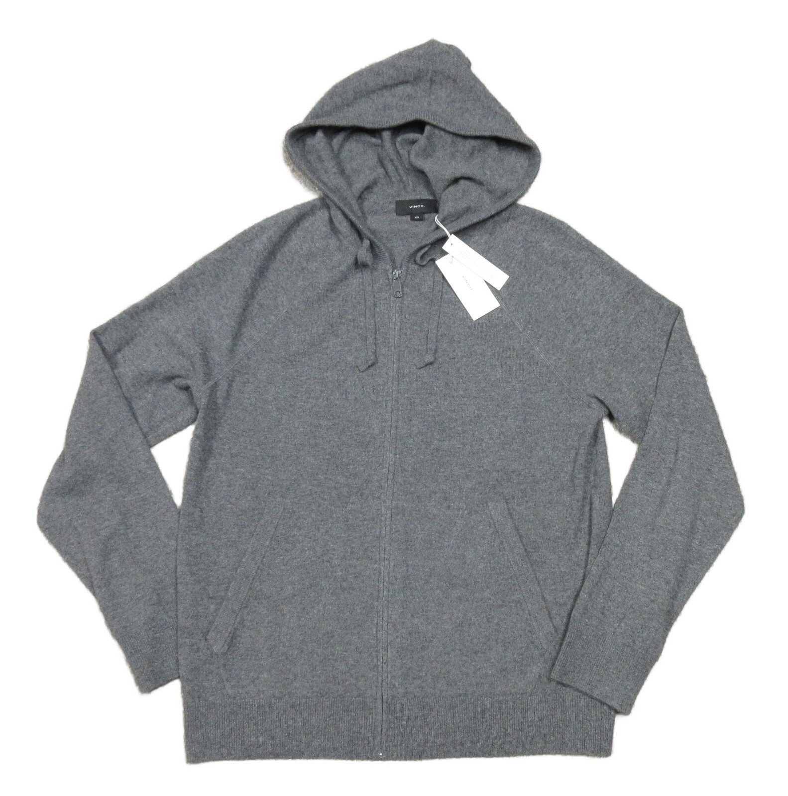 Pre-owned Vince Men's Medium Heather Gray Wool Cashmere Full Zip Hooded Sweater $425