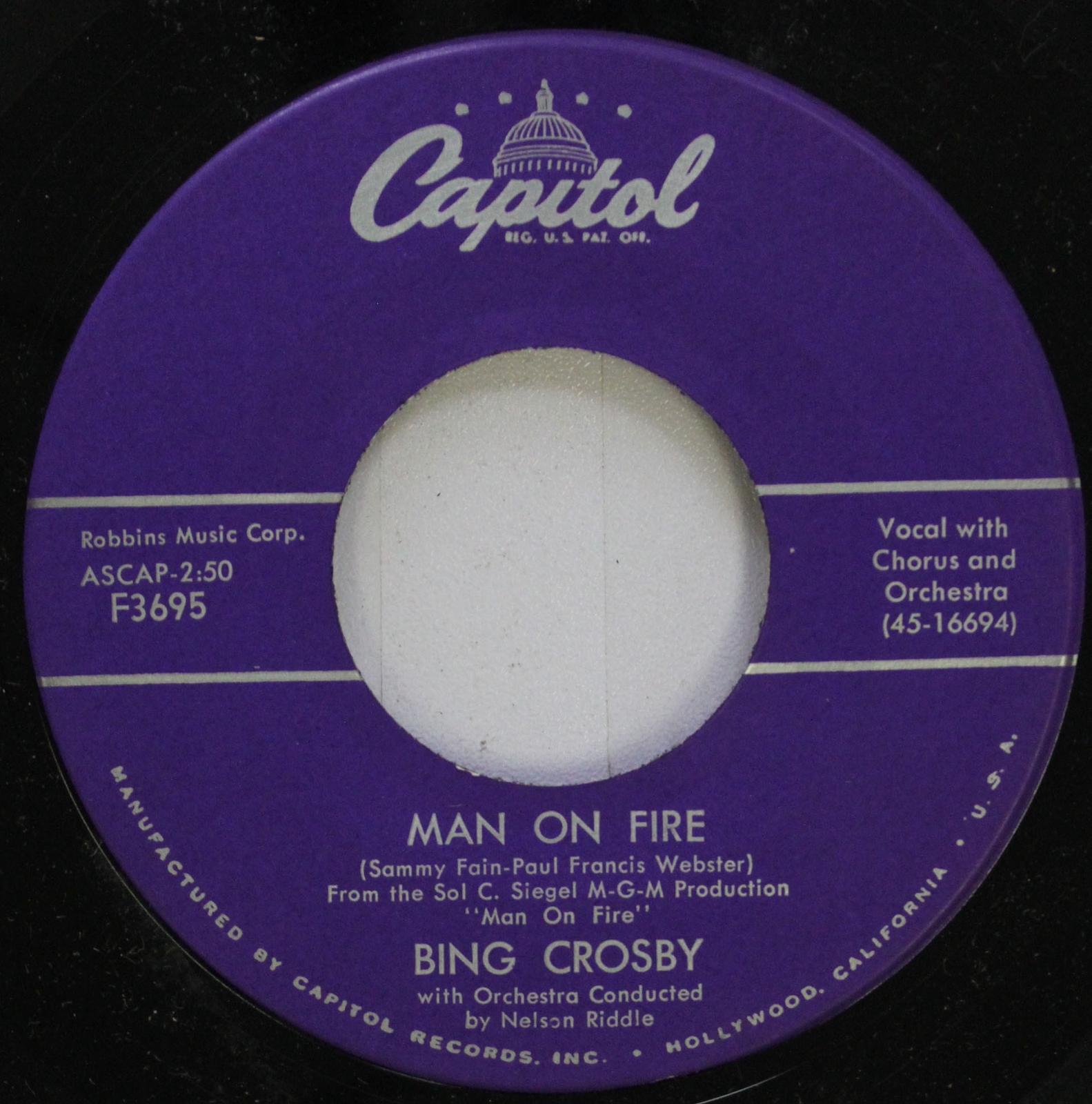 Pop 45 Bing Crosby Seven Nights A Week Man On Fire On Capitol Ebay