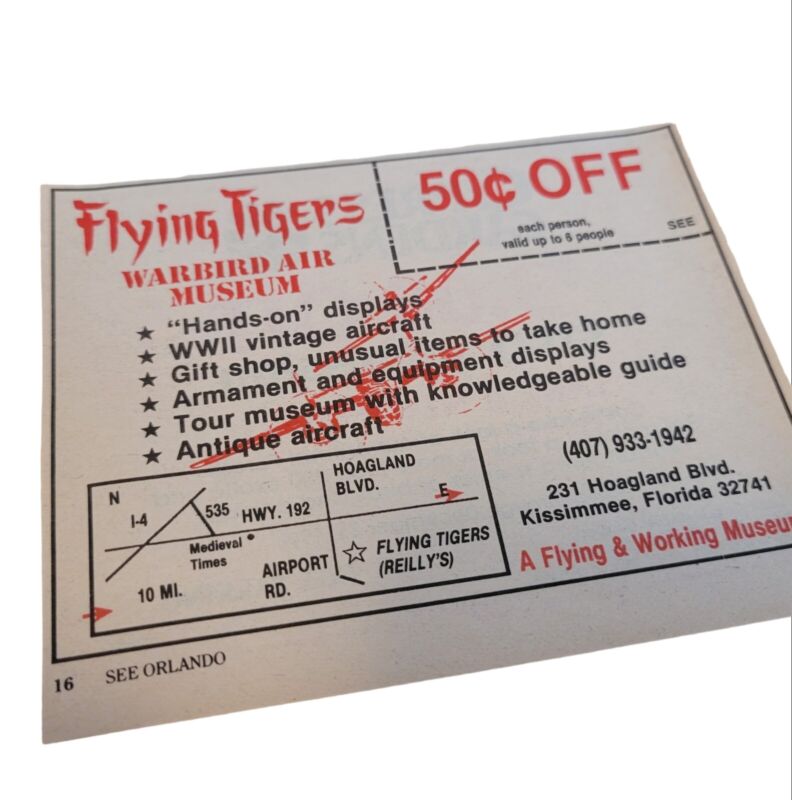 Vtg 1990 Flying Tigers Warbird Air Museum AD Kissimmee Orlando FL WWII Aircraft
