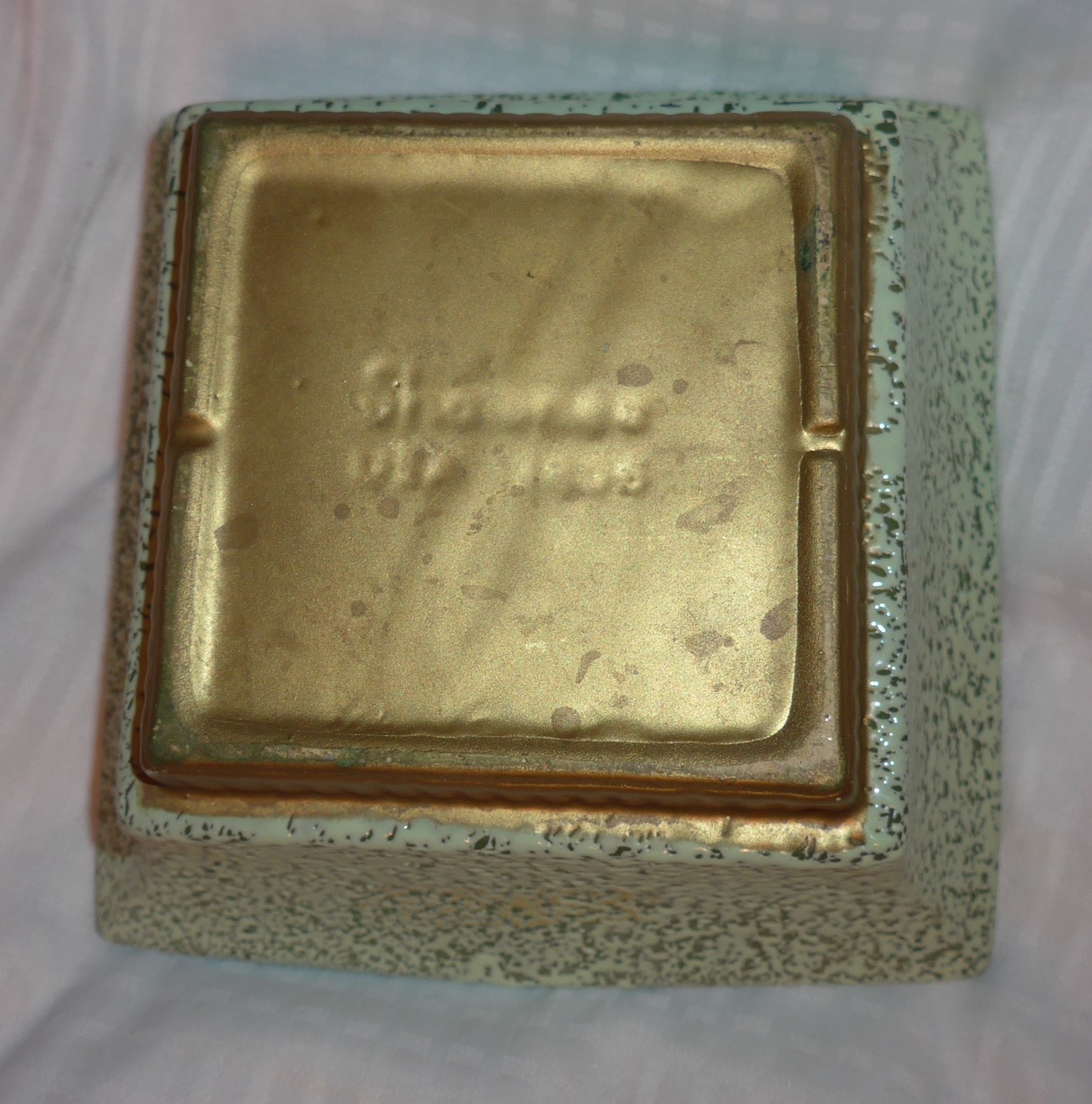 Vintage Shawnee Art Pottery Bowl Spatter Confetti Green Mid Century