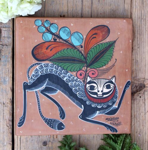 Tile Nagual Shapeshifter Hand Painted Burnished Clay by Medrano Mexican Folk Art