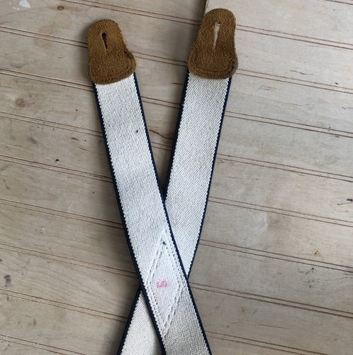 LL Bean Men Large Suspenders Leather Button Tabs Blue Red Striped Elastic