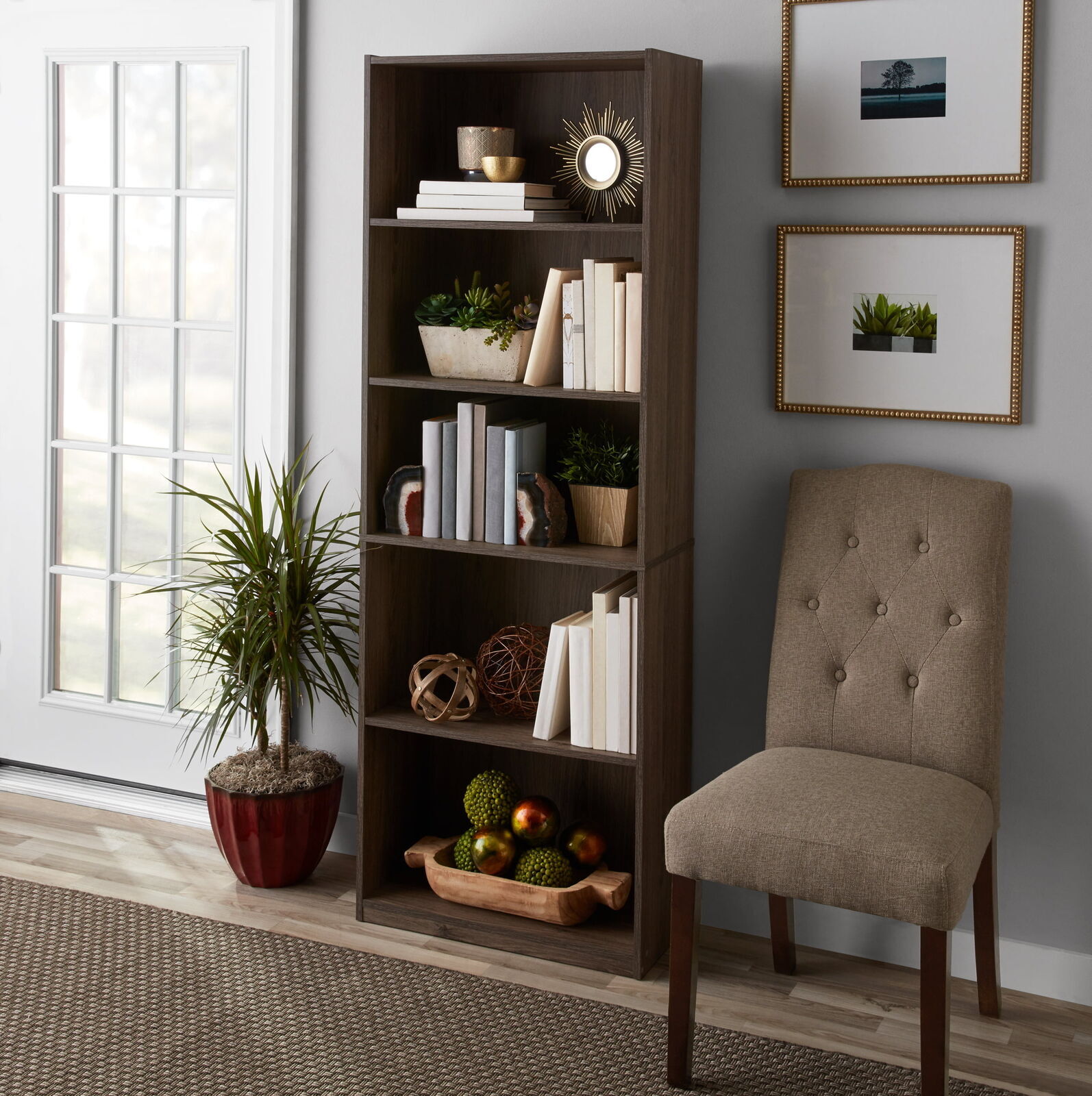 71" Tall Adjustable Framed 5 Shelf Wood Bookcase Storage Shelving Wide Bookshelf