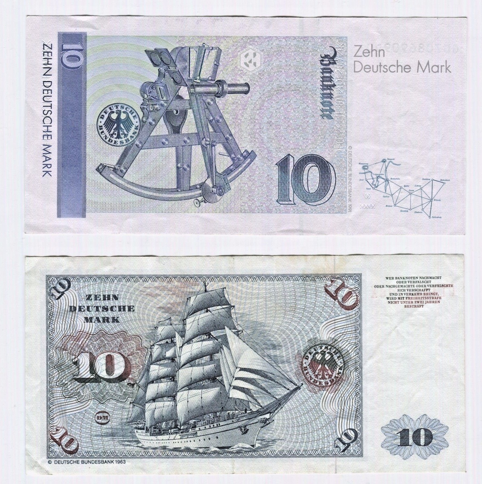 LOT OF 6 GERMAN Banknotes 2 of each 50 20 10 MARK BANKNOTE PAPER MONEY