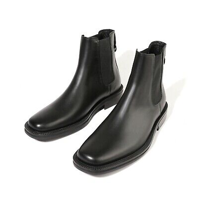 Firenze Atelier Men's Matt Black Leather Square Toe Ankle Boots Chelsea Boots 