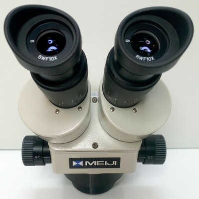MEIJI TECHNO EMZ-5 Stereo Zoom Microscope SWF10X W/Eye Shields JAPAN #421