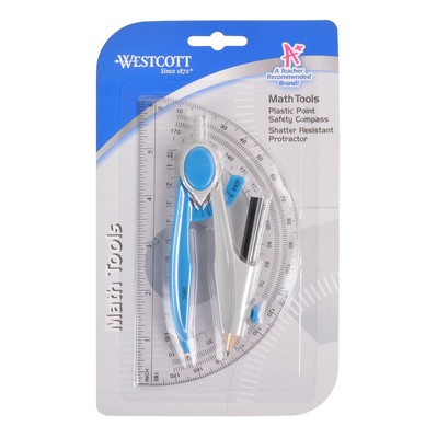 Westcott 14558 2-Piece Compass and Protractor Set with New Plastic Pencil for...