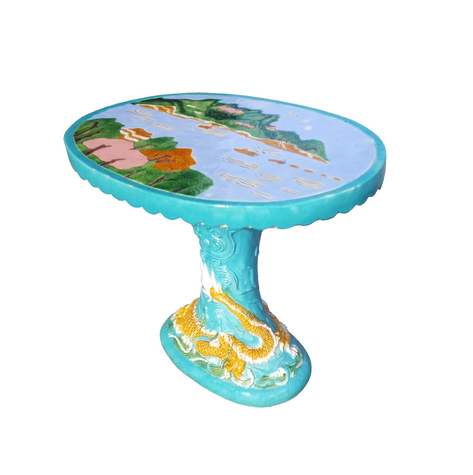 Chinese ceramic Majolica table set - garden and patio table and stool