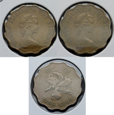 HONG KONG - 2 X 20 CENTS 1975-79  - Km #36 - 1 X 2 DOLLARS 1993 - Km #64