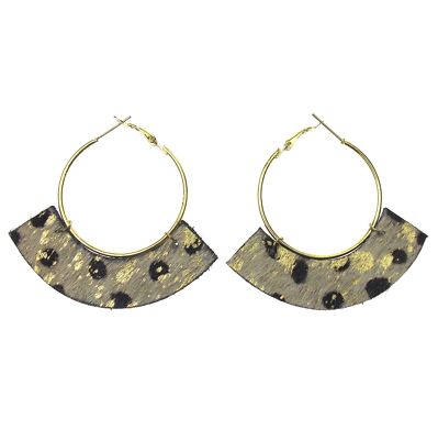 Myra Bag Golden Confetti Hoop Earrings Genuine Leather Handcrafted Boho Dangle
