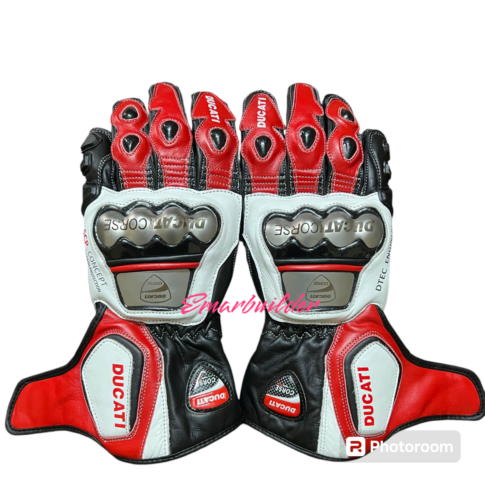 Pre-owned Ducati Motorcycle Motorbike Racing Real Leather+shoes+gloves In Red