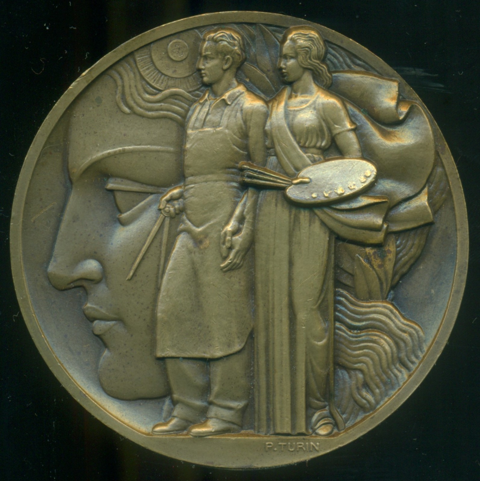 アールデコ　Pierre Turin Monnaie de Paris Art Deco Pierre Turin Bronze Medallion, 68 mm with original