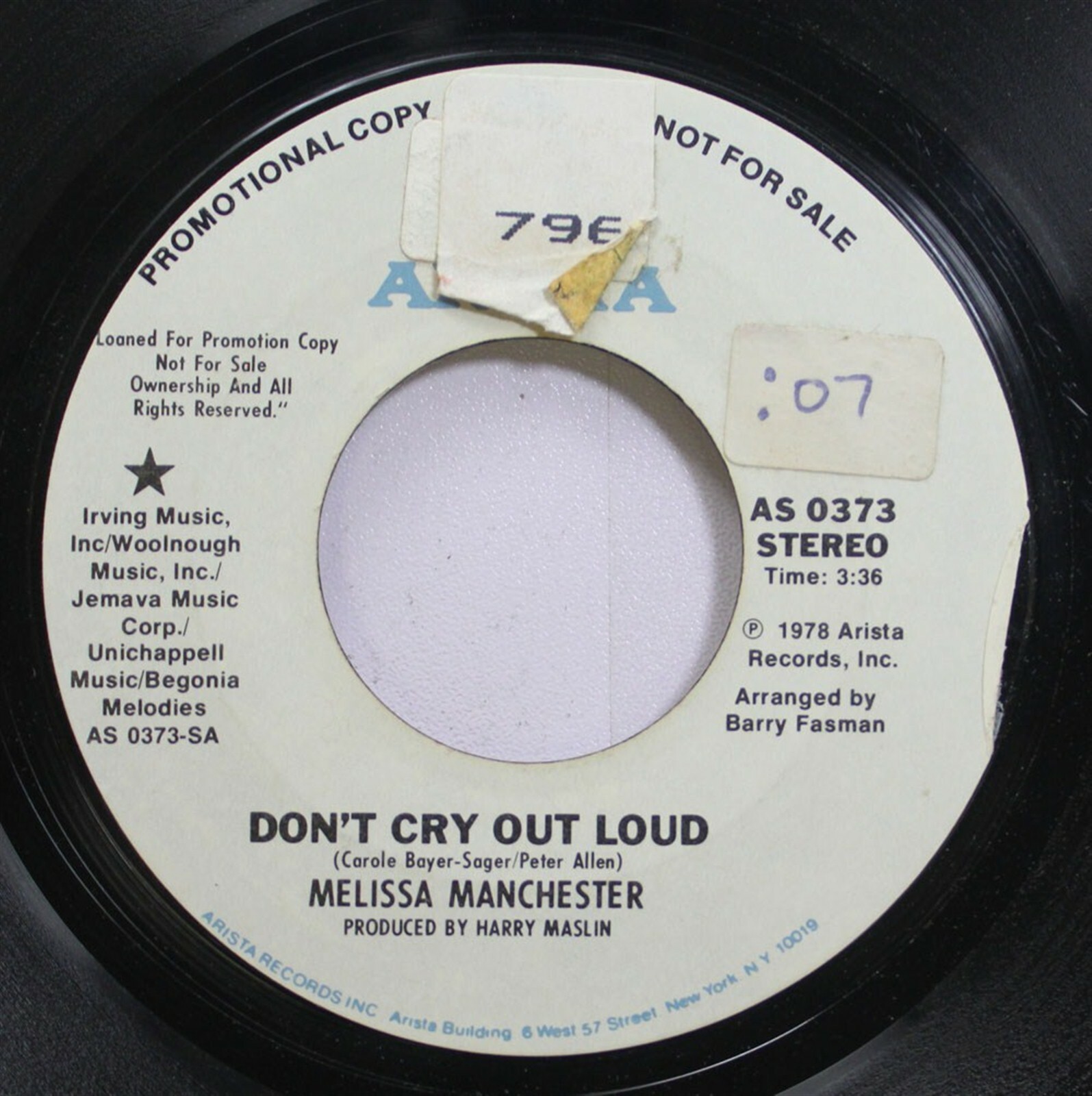 Don't Cry Out Loud♢メリサ・マンチェスター♢うg4845w39 Melissa Manchester – Don't Cry Out Loud – Vinyl (7