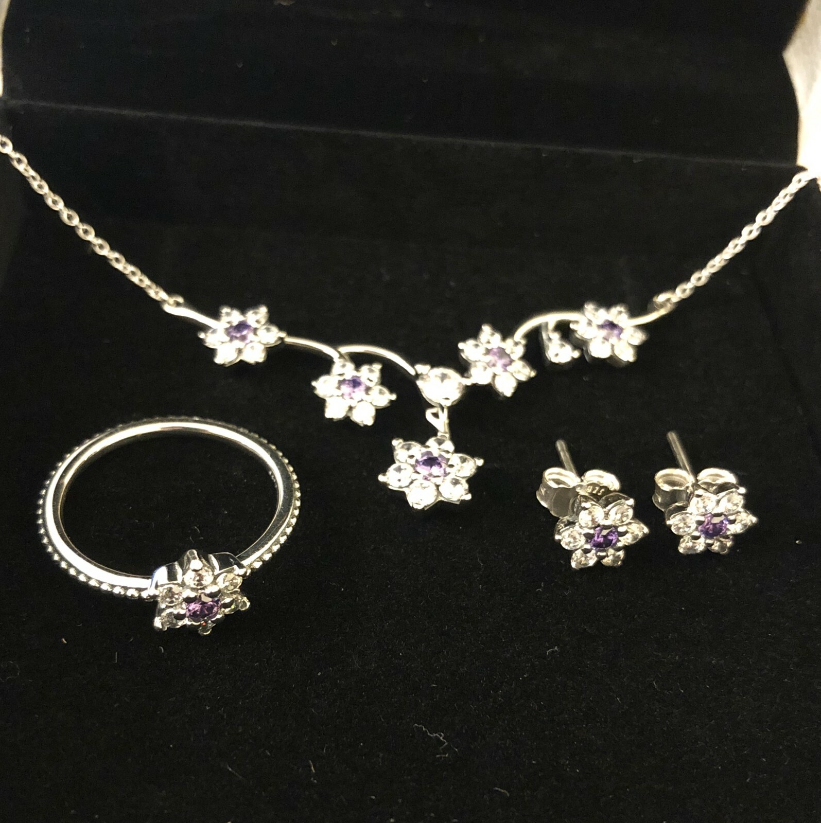 Pandora Forget Me Not Earrings, Ring+Necklace Set #290690ACZ Pandora Forget Me Not Earrings, Ring+Necklace Set #290690ACZ