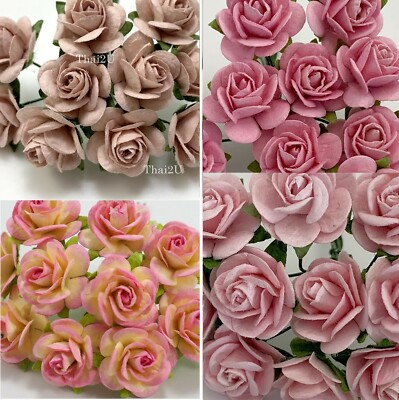 3/4'' or 2cm Open Roses Paper Flower Wedding Scrapbook Crafts R3 Pink Shade A