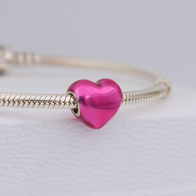 NEW Authentic Pandora ALE Silver & Enamel Metallic Pink Heart Charm 799291C03