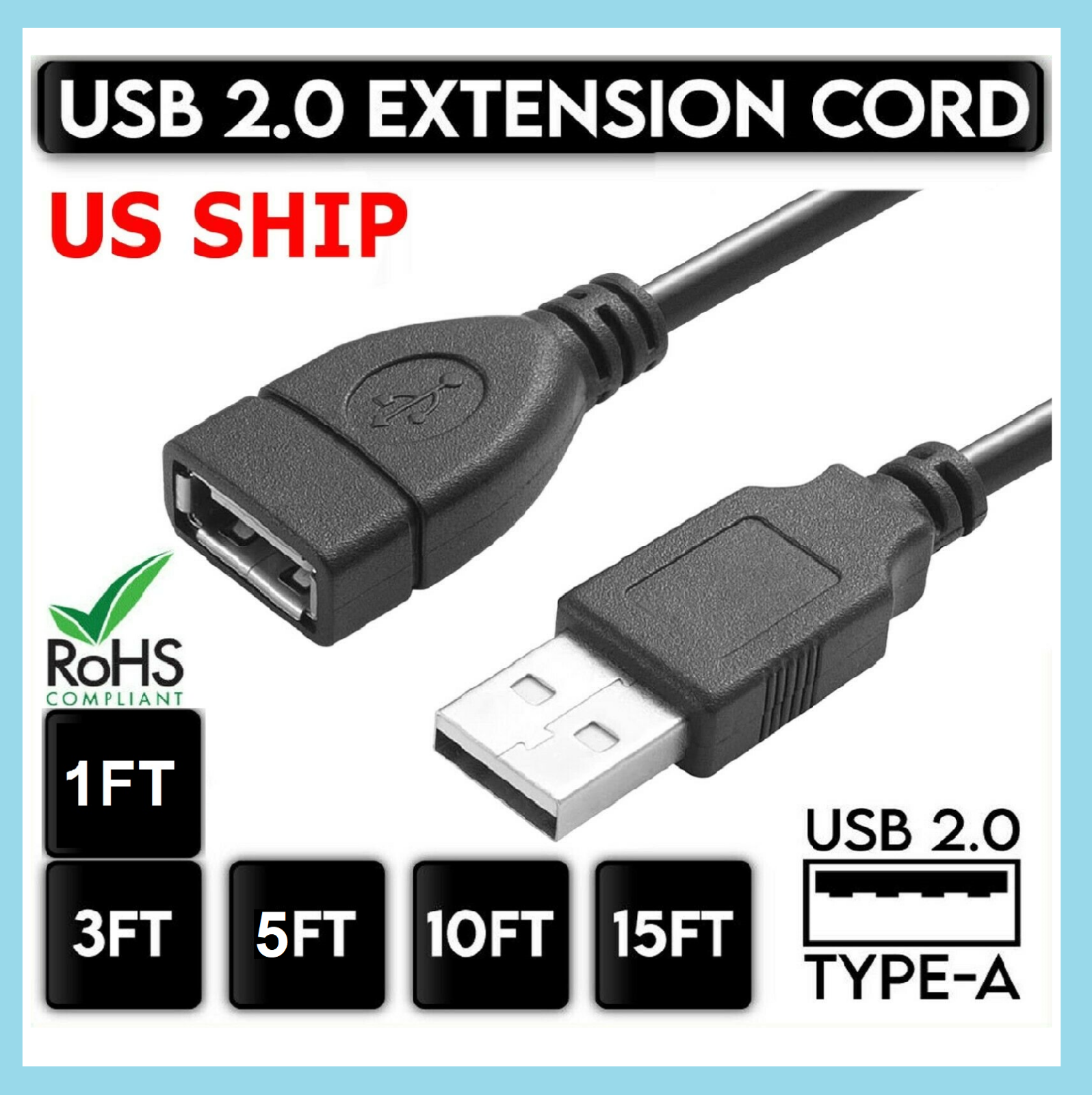 USB 2.0 3.0 Extension Extender Cable Cord USB A Male to Female 1-16FT HIGH SPEED