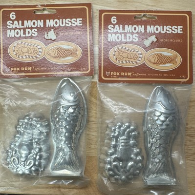 VTG 1982 Fox Run Craftsmen Salmon Mousse Molds Fish Lobster Metal 2 sets