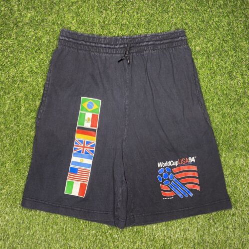 Vintage The Game World Cup USA 94 Soccer Shorts Size XL Black Cotton