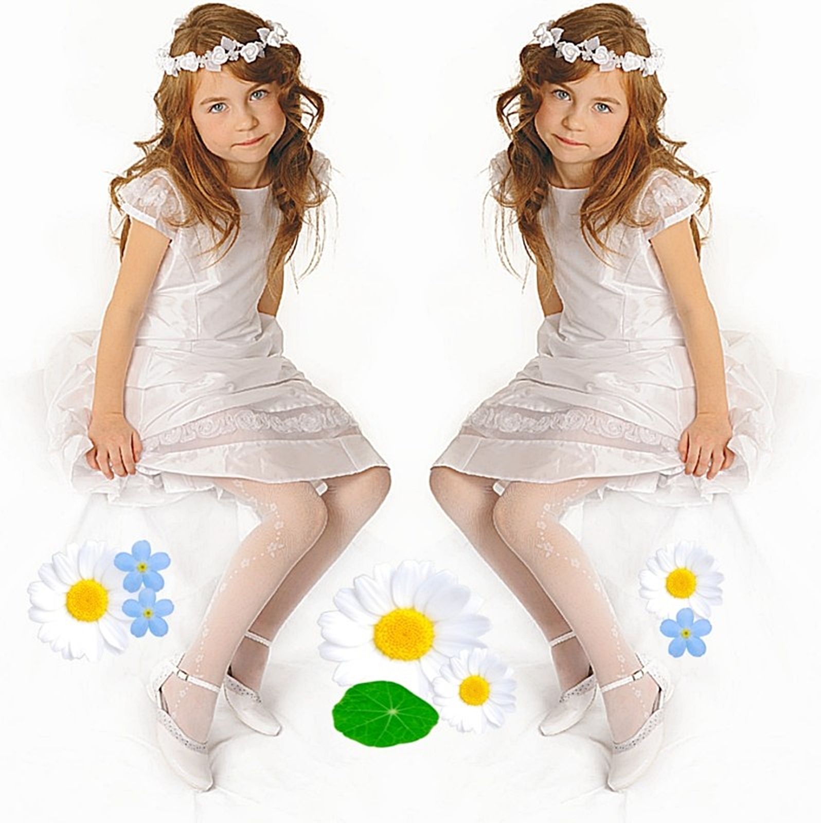フラワー KOMMUNION Mädchen Strumpfhose weiß Blumenmuster 2 Fest
