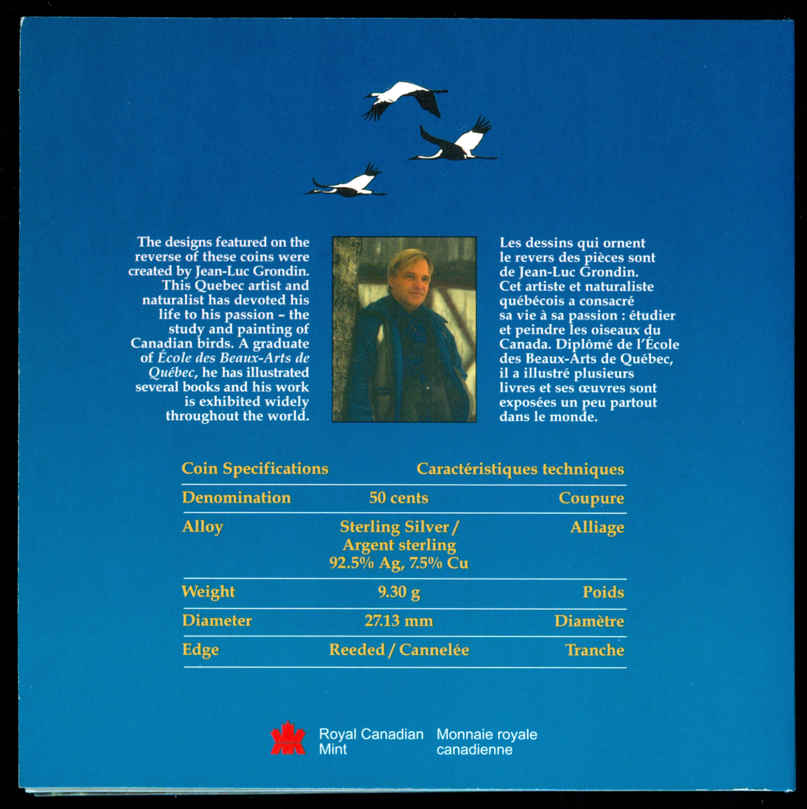 1995 CANADA PUFFIN & WHOOPING CRANE SILVER PROOF 50 CENTS SET