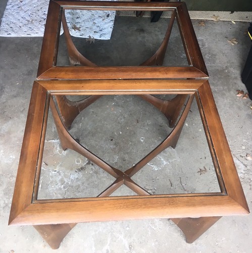 Mid Century Modern Walnut & Glass Side Tables By Lane