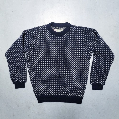 Vtg 80s LL BEAN Birdseye Sweater Heritage Navy Blue Norway