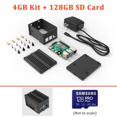 Raspberry Pi 4 4GB Kit 128GB Card, Power Supply, Aluminum Case, Fully Assembled